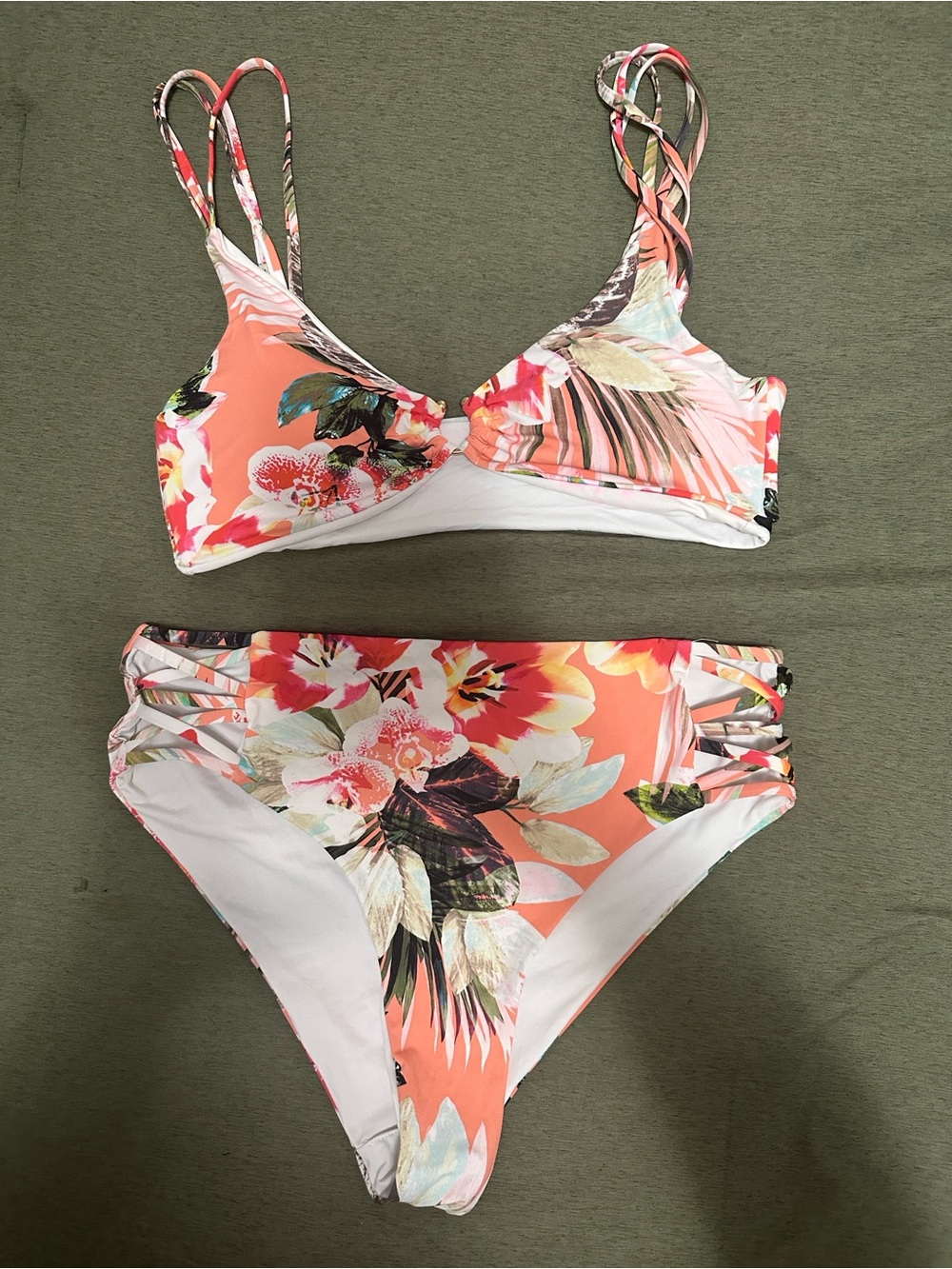 bebe Coral Floral Strappy Bikini Set